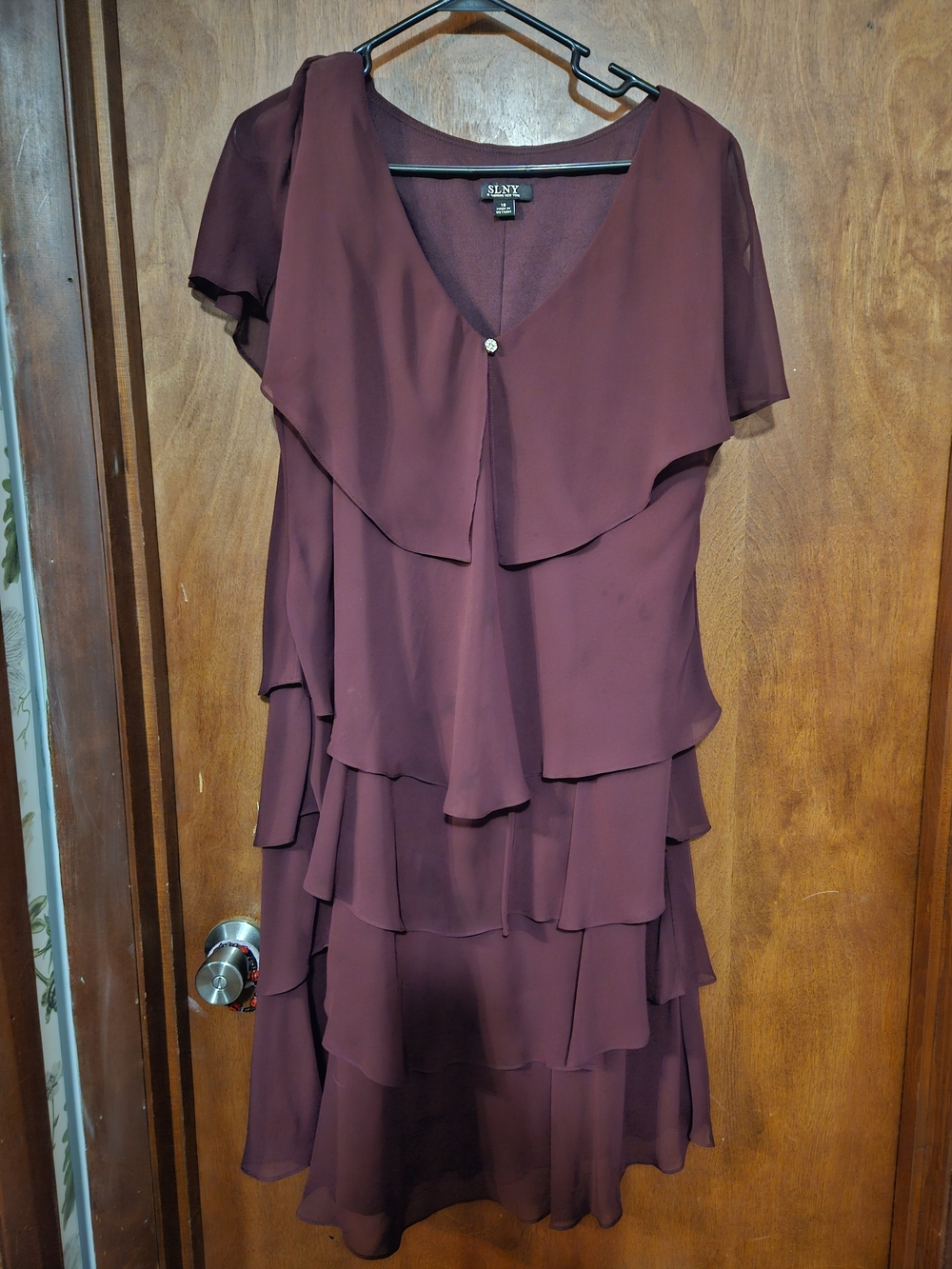 SLNY Layered Chiffon Midi Dress in Wine